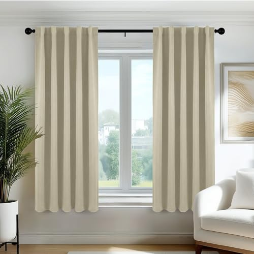 Deconovo Cortinas Opacas Térmicas Aislantes del Frío y del Calor para Ventanas, Cortinas para Salón y Dormitorio, 3 Modos de Montaje, 70 x 150 cm, Beige Claro, 2 Paneles