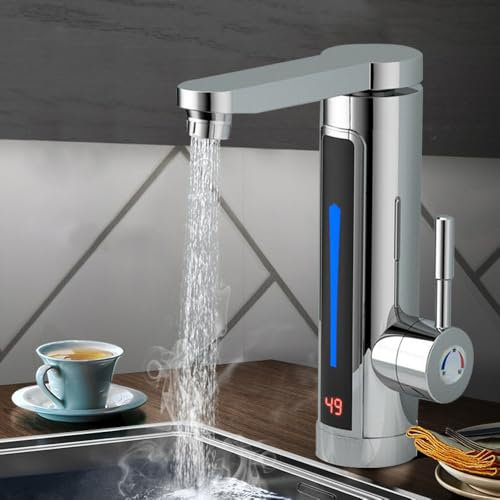 Robinet de chauffage électrique instantané 3300 W IPX4, affichage LED température, robinet rotatif 360° chauffe-eau instantané cuisine salle de bain
