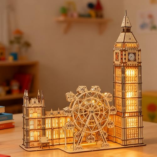 Puzzle 3D Big Ben en Bois avec Horloge Fonctionnelle - Maquette à Construire 306 Pièces pour Adultes - DIY sans Colle avec Grande Roue Mobile - Décoration Bureau & Salon - Cadeau Original Homme Femme