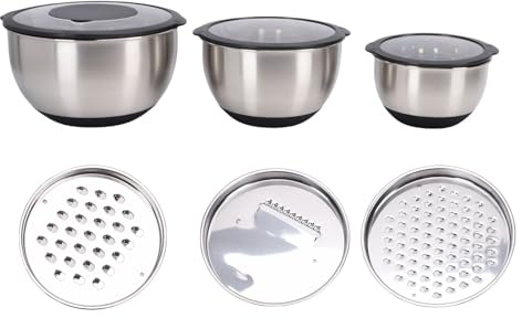 Zerodis Juego de 3 Tazones para Mezclar, Tazones Anidados de Acero Inoxidable, Fondos de Silicona Estables y a Prueba de Rayones, Juego de Utensilios de Cocina con Tapas Herméticas para