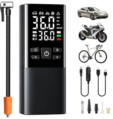 Vexnaro Compresor de Aire Portátil para Coche, Inflador de Neumáticos 150 PSI con Batería 6000mAh y 12V, Pantalla LED Digital y Apagado Automático, Bomba Eléctrica para Moto, Bicicleta, Pelotas