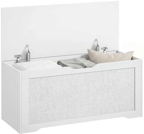 HOMCOM Baúl de Almacenaje 136L Banco de Almacenaje 100x40x45 cm Blanco