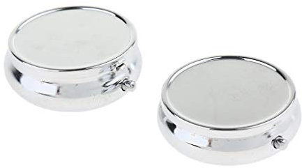 B Baosity 2Pcs Silber Metall Pillenbox Klein Rund Pillendose Tablettendose Medikamentenbox Pillen Aufbewahrungsbox - 1 Slots