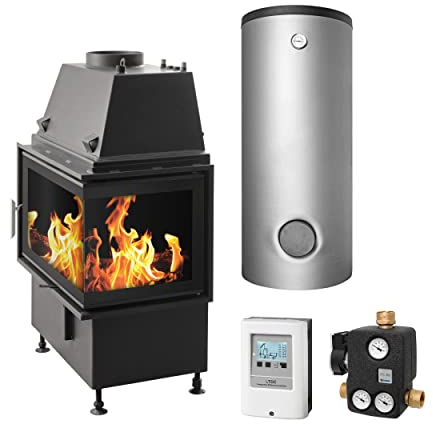 Schmitzker KS2996 No2 Rechts 17 kW Wasserführender Kamineinsatz - Komplett-Set mit Kombispeicher THKE 600 + 1 SWT, inkl. Isolierung
