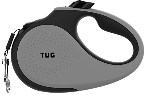 TUG 360° Anti-Emmêlement Laisse Rétractable pour Chien Laisse Chien Enrouleur 5 Mètres Forte Bande/Ruban en Nylon (Petite, Grise)