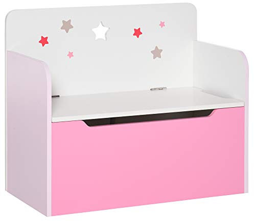 HOMCOM Kids Wooden Toy Box Children Storage Chest Bench Organiser Safety Hinge Bedroom Playroom Furniture Pink