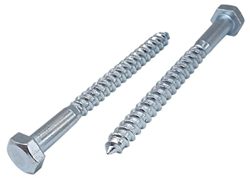 6 tornillos hexagonales de acero chapado en zinc para madera, M10 x 120 mm, tornillo hexagonal DIN 571, pernos de retención, cabeza hexagonal, tirafondos (6, M10 x 120 mm)