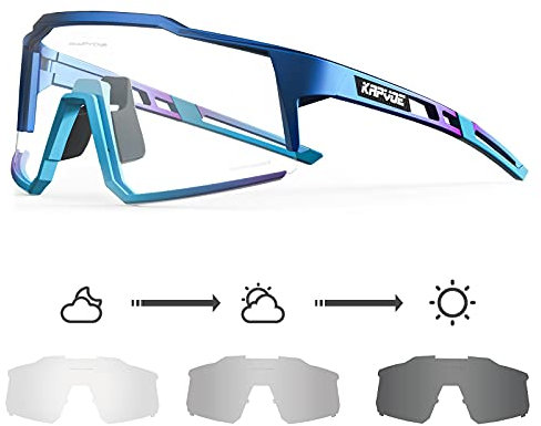 KAPVOE Photochromatische Selbsttönend Fahrradbrille TR90 Rahmen für Herren Damen Klar Sportsonnenbrille Sport Radfahren MTB Radbrille Sportbrille Fahren Baseball Laufen klar Blau 05