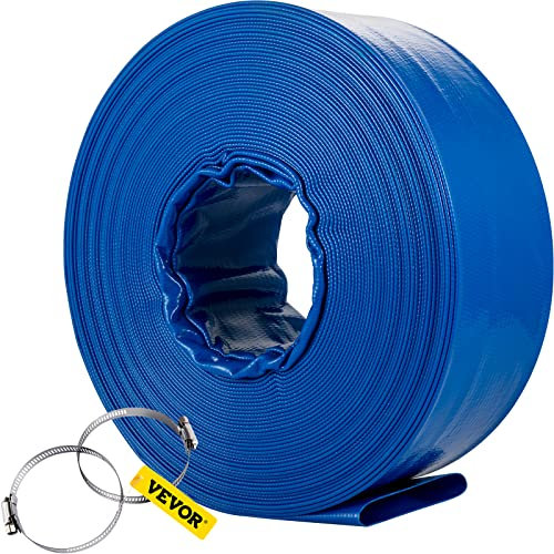 VEVOR Tubo di scarico, 3 x 105, Tubo piatto in PVC, Resistente alle intemperie e allo scoppio, Ideale per piscine e trasferimento dell'acqua, Blu