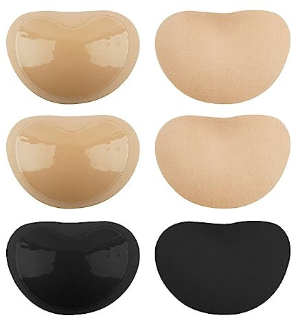MIVAIUN 3 Pairs Bra Pads Inserts, Inserts Self-Adhesive Bra Pads, Bra Inserts, Removable Bra Pads Inserts, Breast Push Up Bra Pads, Bikinis Swimsuit Push Up Bra Inserts (black、Skin Color)