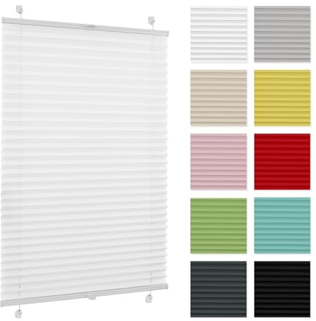 Plissee ohne Bohren 40 cm x 230 cm - Weiß - Plissee Klemmfix, Rollos für Fenster ohne Bohren, Jalousien Fenster für innen, Raffrollo, Fensterplissee
