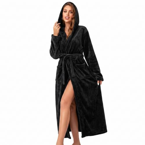 RONGTAI Womens Dressing Gown Fleece Plush Warm Long Hooded Robes | Extra Soft, Warm,Comfortable & Thick Bathrobes for Spa Hotel Sleepwear