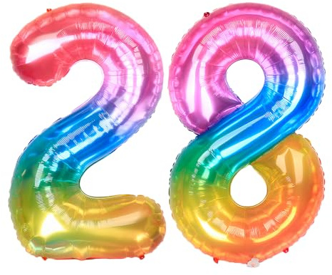Ponmoo 40 inches Foil Balloons Numbers 28/82 Neon Rainbow (101cm), Inflatable Helium or Air, Giant Balloon Number 0-9, 10-29, 30-100, Grand Balloons for Anniversary Wedding Birthday Party Decoration