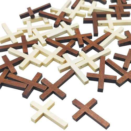 Hayaww 80 Pezzi Ciondoli A Croce In Legno - Pendenti Perline Piccole Croci Di Legno Sfuse - Per I Progetti Di Bigiotteria Fai Da Te - Decorazione Pasquale