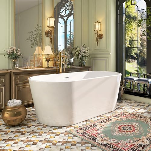 Yinzanw 59 Acrylic Free Standing Tub, Stand Alone Tub, Freestanding Bathtub, Soaking Bathtub, cUPC Certified, SW(Glossy White)
