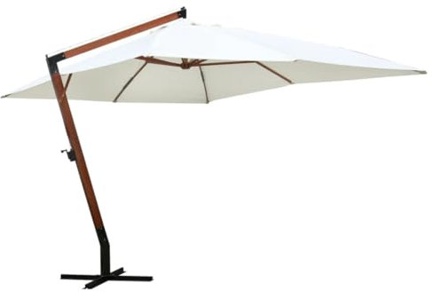 AJSEOYBS Parasole,Ombrelloni da spiaggia,mbrellone da giardino，Ombrellone in Legno con Braccio Laterale 3,0 x 4,0 m. Bianco Per balconi, giardini, terrazze, relax all'aria aperta