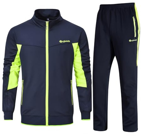 Rdruko Tuta da jogging da uomo, tuta sportiva, a maniche lunghe, per il tempo libero, da uomo, per calcio, palestra, blu scuro e verde., XXL