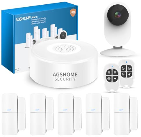 AGSHOME Alarmas para casa con Cámara 1080P y Sirena 120dB, Sistema de Seguridad para Hogar con 2.4GHz, Batería 8 Horas, Notificaciones en Tiempo Real, Funciona con Alexa
