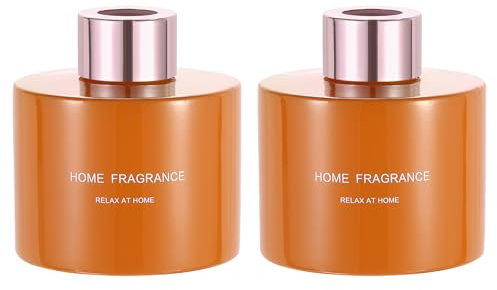 sourcing map 2pcs Empty Glass Diffuser Bottle 140ml/4.7oz Refillable Fragrance Accessories Aromatherapy Jar Container for Replacement Reed Diffuser DIY Home Bathroom Orange with Gold Tone Cap
