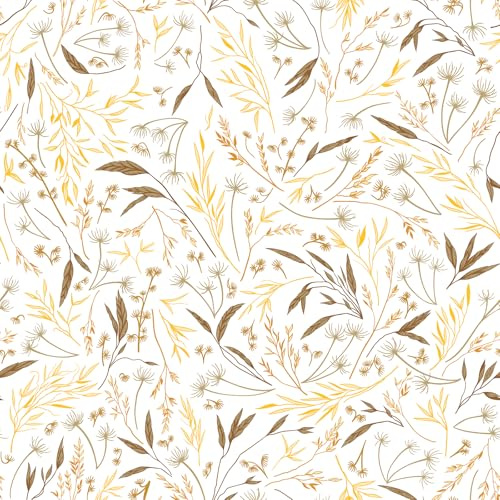 VaryFloral Fototapet blommor hirs blomma tapet 30,5 cm x 300 cm möbelfolie vita blad gul självhäftande tapet självhäftande vägg vintage tapeter mönster avtagbar bänkskiva folie möbler skåp låda