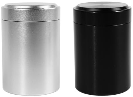 Namvo 2 tarros de Almacenamiento de Aluminio, portátil, pequeño, hermético, Botella, Recipiente al vacío, Mini Tarro con Sello de Metal para té, café, azúcar, Galletas, Especias, 60 ml, Negro y p