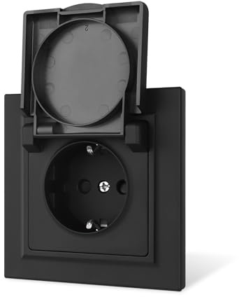 CNBINGO Wasserdicht Einzelsteckdose mit Deckel und Krallen - Einfach Schuko Steckdose Unterputz mit Glattes Hautgefühl Panel - Schwarz Wandsteckdose - 1 Fach