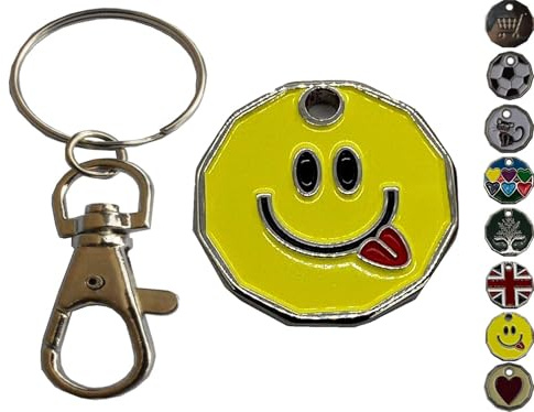 ROKEL Trolley Token Keyring 1Pc – £1 Coin Shape Tokens Key Rings for Shopping Trolleys, Supermarkets, Gym Lockers, Reusable, Lightweight & Handy Keychain (1, Smiley)