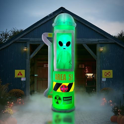 8FT Halloween Alien Inflatable Blow Up Outdoor Decorations with LEDs | Area 51 Escape Design, Weather-resistant Polyester, Quick Setup, Sci-fi Horror Decor for Yard, Lawn, Garden and Porch