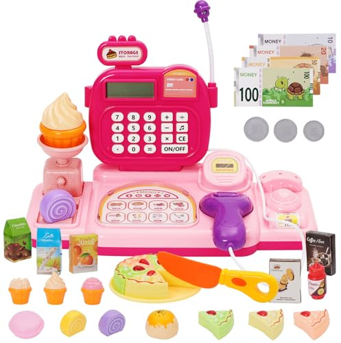 Kids Cash Register Toy with Scanner & Sounds – Pretend Play Supermarket Set with Play Money, Credit Card & Calculator | Educational Role-Play Gift for Ages 3+