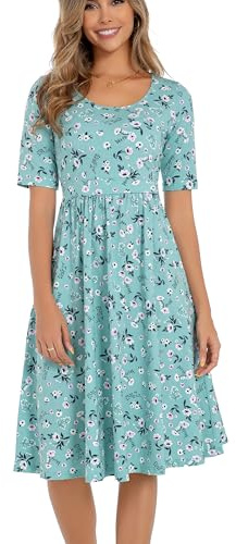 QINYI Women's Nursing Dresses Breastfeeding Comfortable Cotton Midi Breastfeeding Dress with Pockets (US, Alpha, X-Small, Regular, Regular, Mint Green Floral)
