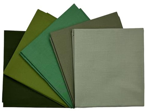 100 % bomull vanlig Percale 5-pack designer fett kvart paket FQ tygpaket quiltning lappverk hantverk sömnadsmaterial | 50 cm x 52 cm (19 tum x 20 tum) (grön med avund)