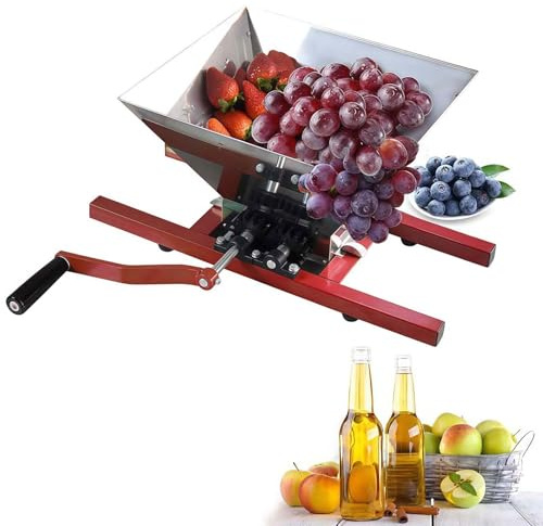 TAUIANE Triturador De Frutas Y Manzanas, Despulpador Y Raspador De Frutas PortáTil, Exprimidor Manual De 7 L con Mango, Acero Inoxidable, para Prensar Vino Y Sidra,Red 7l,Grapes