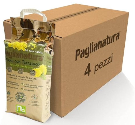 Kit de 4 piezas – Heno natural con diente de león 1300 g – Alimento rico en fibra para conejos, roedores y animales pequeños