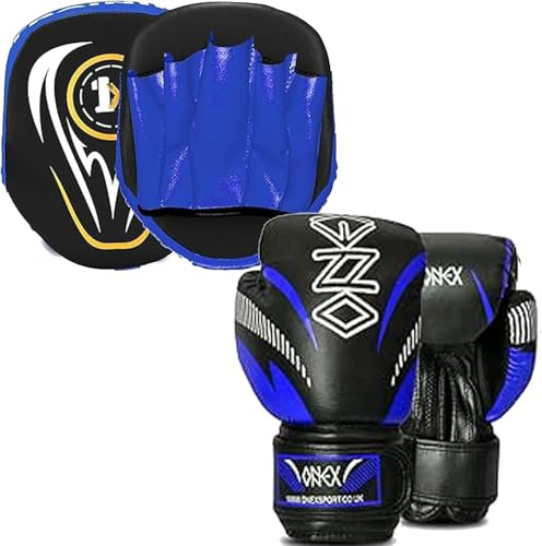 Kids Boxing Gloves and Pads Set – Junior Training Kit for Boys & Girls | Punching Pads & Gloves Combo for Kickboxing, MMA, Karate & Fitness | Ideal for Beginners Ages 5–12 (Blue)