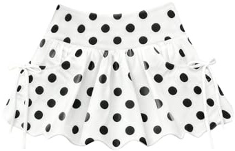 SHENHE Women's Y2k Bubble Skirt Polka Dots Tie Bow Low Rise Puffy Mini Balloon Skirt White Medium