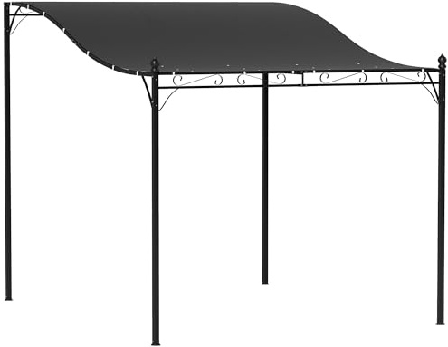 Outsunny Pérgola adosada de 2,5 x 3 m con diseño Curvo y 16 Orificios de Drenaje, cenador pérgola de jardín de Metal y poliéster con Tornillos, para Exteriores, terrazas y Patios, protección UV, Gris