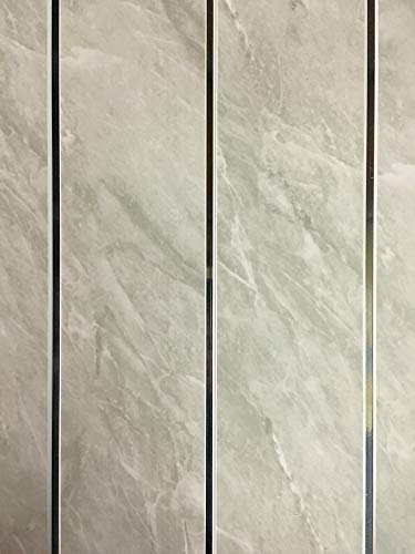 DBS Grey Marble Chrome Strip Bathroom Wall Panels PVC Cladding Shower Wall (4 Pack)