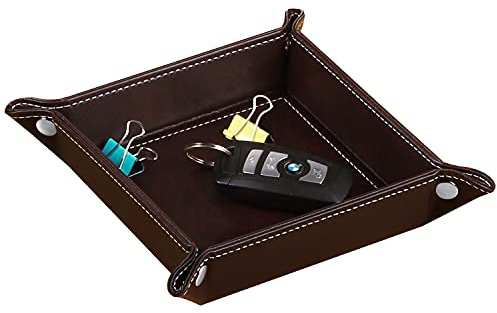 YAPISHI Valet Tray Leather Catchall Jewelry Tray Dice Box Bedside Tray Key Phone Coin Change Watches and Candy Holder Sundries Entryway Tray