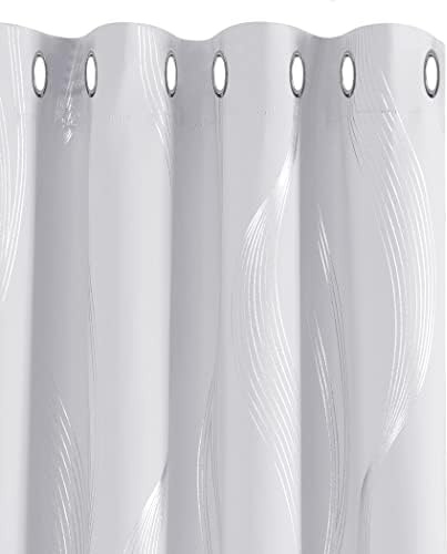 Deconovo Super Soft Thermal Insulated Blackout Curtains Eyelet Leaves Foil Printed Room Darkening Curtains for Living Room 55x114 Inches Silver Grey 2 Panels