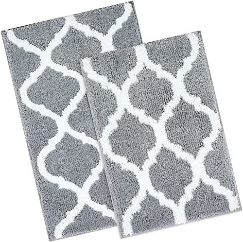 Homaxy rutschfest Badematten Set 2 teilig Weich Hochflor Badezimmerteppich Set Mikrofaser Badvorleger Badteppich Set 2teilig –Grau,40 x 60 cm + 50 x 76 cm