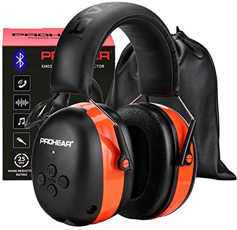PROHEAR 037 Gehörschutz mit Bluetooth, BT 5.3-Technologie Kopfhörer mit Eingebautem Mikrofon und Lärmreduzierung für Mähen und Lärmintensive Freizeitaktivitäten, SNR 30dB, NRR25dB - Orange