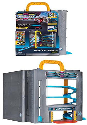 Bandai - Micro Machines - Garage Park N Go - Garage transportable et Un véhicule Exclusif Inclus - Univers de Rangement et de Jeu Micro Machines - JW0041
