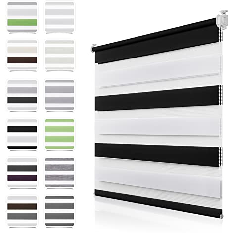 Doppelrollo Klemmfix ohne Bohren Schwarz-weiß B100 x H150cm(Stoffbreite 95cm) Rollos für Fenster ohne Bohren Klemmrollo Duo Rollo Zebrarollo Seitenzugrollo Fenster Rollos für innen Kindersicherung
