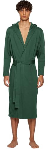 HOLOVE Mens Lightweight Cotton Soft Green Hooded Robes Knee Length Summer Plus Size Bathrobe (Sage Green S/M)