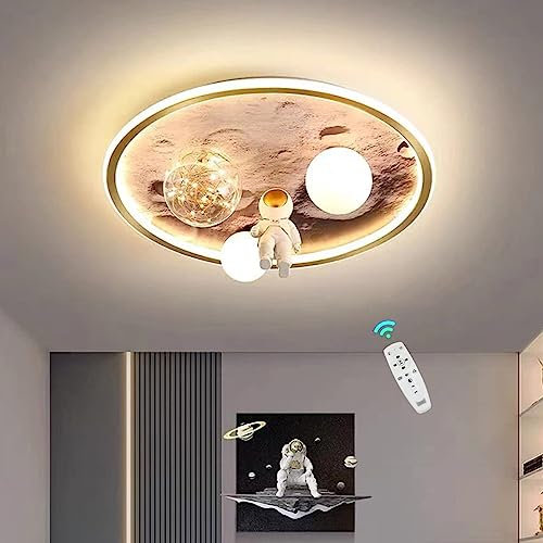 Kinderzimmerlampe LED Dimmbar Deckenleuchte mit Fernbedienung,Modern Design Mond Astronaut Deckenlampe Kinder Mädchen Junge Schlafzimmer Deko Decke Lampe,Jugendzimmer Deckenbeleuchtung,Ø 50cm 64W