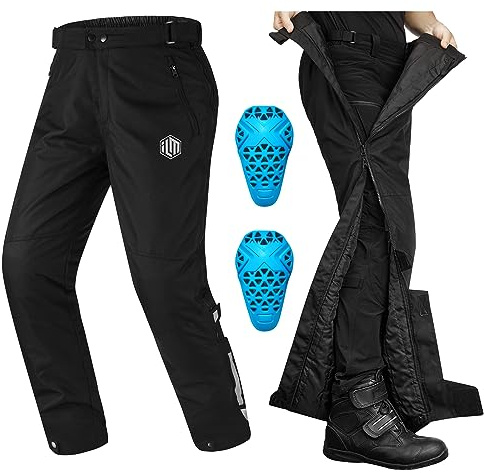 ILM Detachable Winter Motorcycle Riding Pants Men CE 2 Armored with Full Leg Zipper Cold Weather Dirt Bike Overpants PF1 (S, 32L) Black