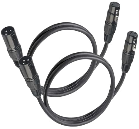 jindaaudio Cavi XLR, cavo DMX da maschio a femmina (confezione da 2), cavo per microfono XLR da 1,2 m, terminatore DMX leggero a 3 pin