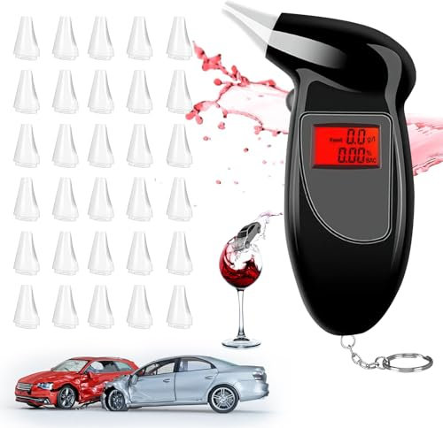 RosyFate Alcoholimetro, Alcoholimetro Portatil, con 30 Boquillas, con Pantalla LCD, Esultados Rápidos, Alcoholímetro de Bolsillo, Test de Alcoholemia, para Uso Personal