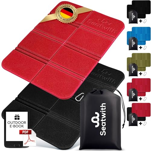 Lot de 2 tapis d'extérieur pliable avec sac de transport et crochet mousqueton pour la fixation idéale au sac à dos, protection maximale contre le froid, l'humidité et la saleté + e-book extérieur