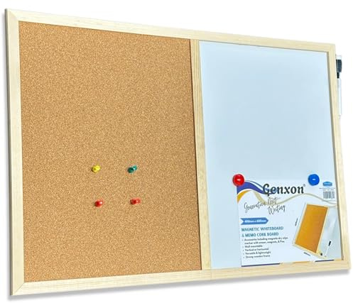 Pin Cork Board & Magnetic Whiteboard Dry Wipe White Memo & CorkBoard Combination with Free Dry Wipe Marker